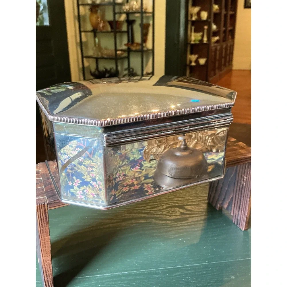 Vintage Silver Over Copper Octagonal Trinket Box Hinged Biscuit Jewelry Case